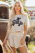 Rodeo Queen Sequin Graphic Checkerboard Crop Top Shorts Set